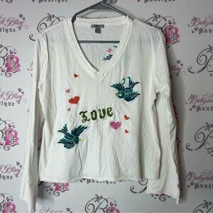 Bluenotes tattoo bird White Embroidered Long Sleeve Top sequins sparkly